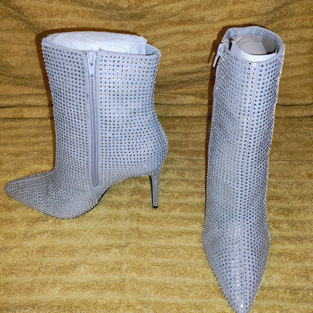 Elegant Silver Studded Women's Ankle Boots